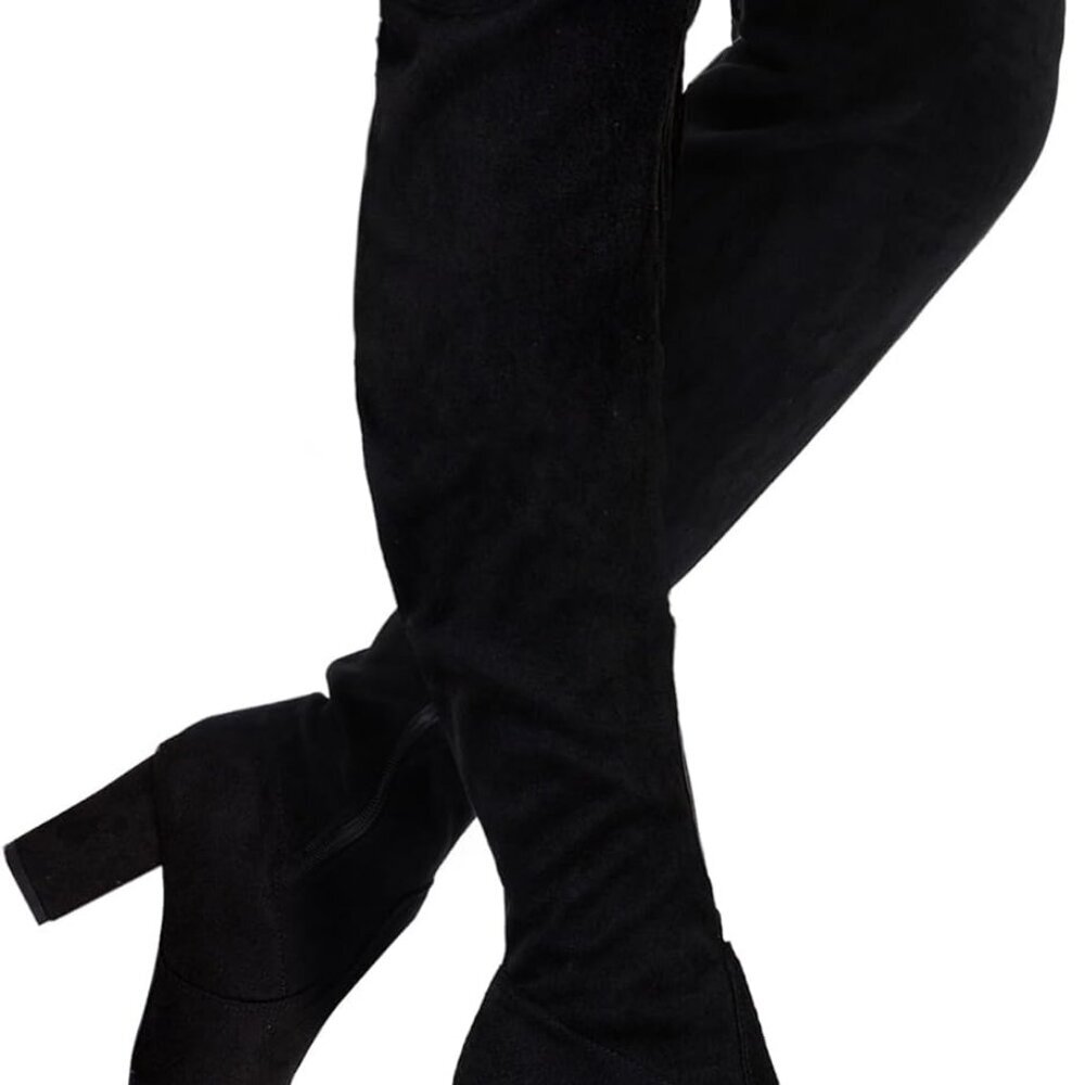 Women's Over The Knee High Boots - Black Suede, Size 8, Synthetic Leather, Rubbe